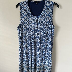 Signature Studio Blue and White Lined Sleeveless Slip Dress Size M